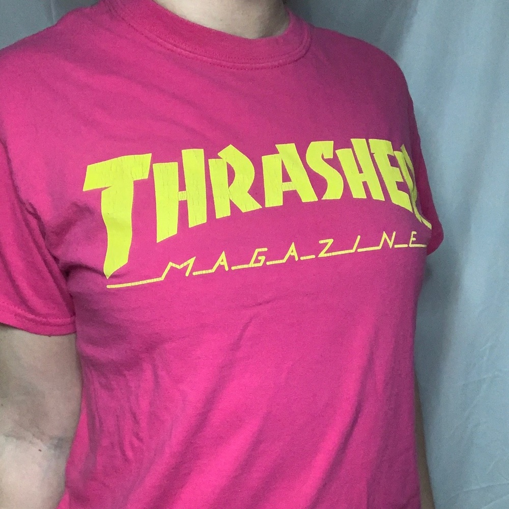 thrasher pink and yellow tshirt size small